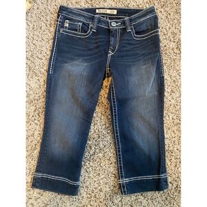 Big Star Maddie Mid Rise Crop Jeans 26 Dark Wash Contrast Stitch Denim Capris